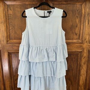 Who What Wear Light Blue Gingham Tiered Dress